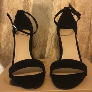 Black blocked heel sandals